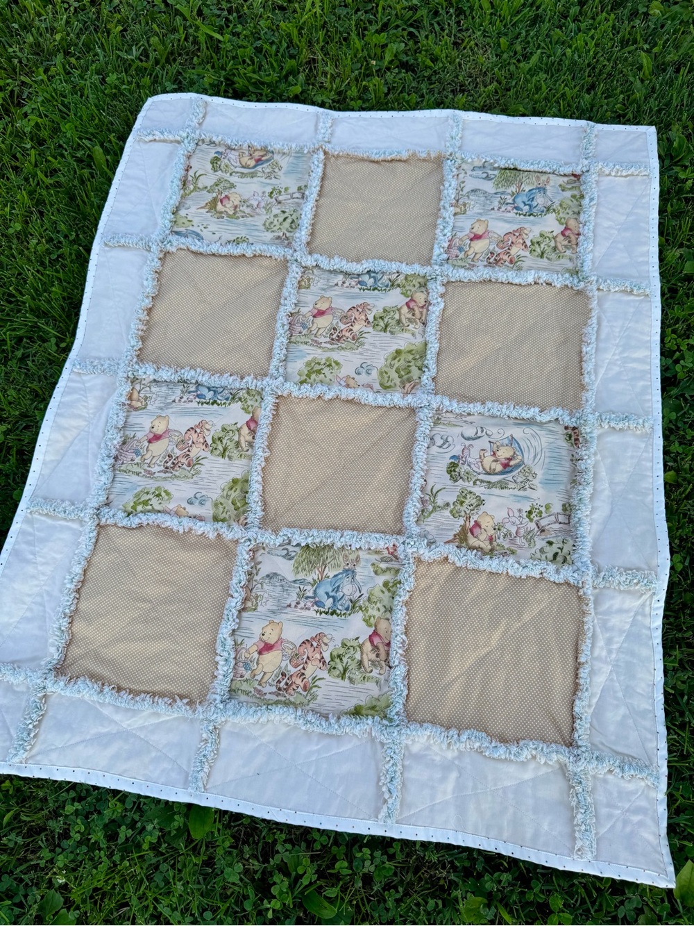 Winnie the Pooh Handcrafted Rag Quilted Baby/Toddler Blanket